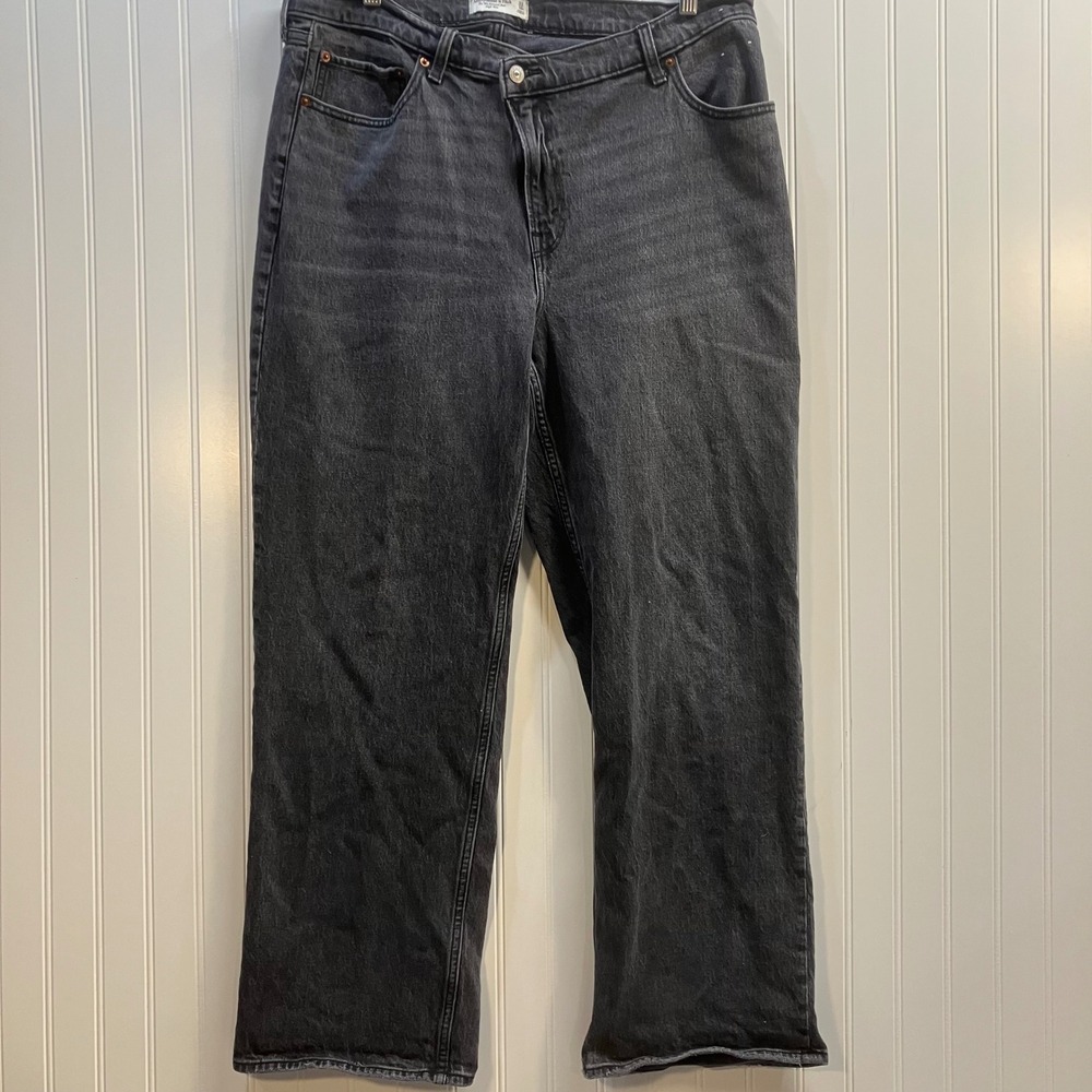 Abercrombie‎ & Fitch 90s Relaxed High Rise Jeans Washed Black Womens 33 16R